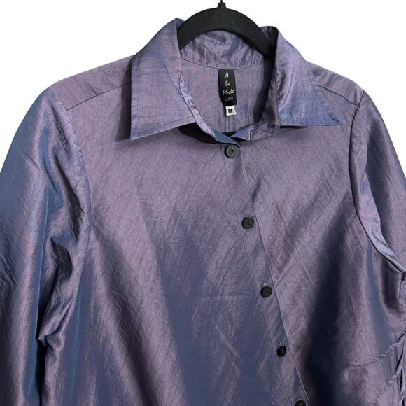 A La Mode by XiAO Taffeta Jacket Womens M Purple Asymmetrical Button Lagenlook - Picture 6 of 16